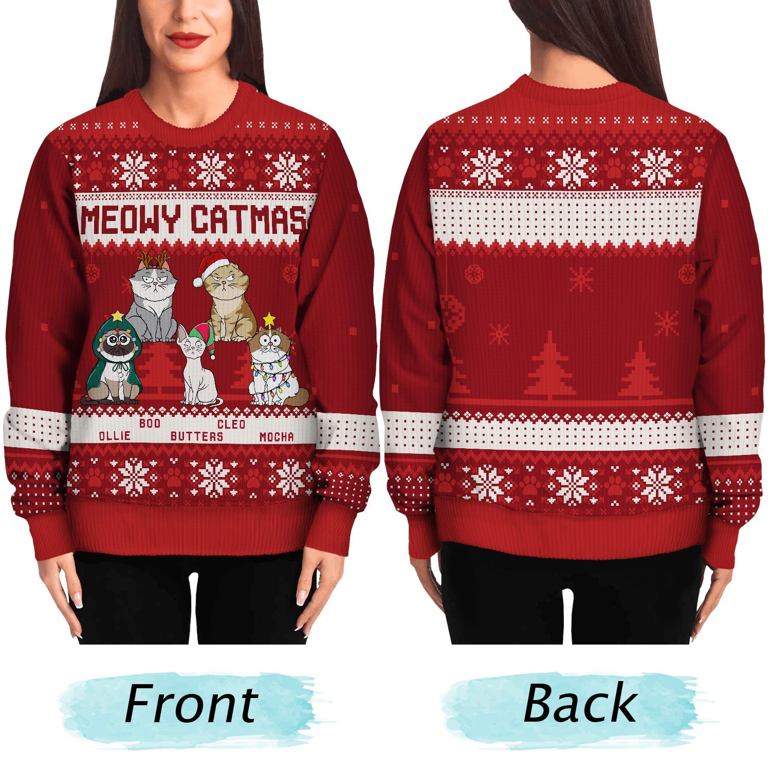 Meowy Catmas Funny Cartoon Cats - Christmas Gift For Cat Lovers, Cat Moms, Cat Dads - Personalized Unisex Ugly Sweater Ugly Sweater HeartfulPaws
