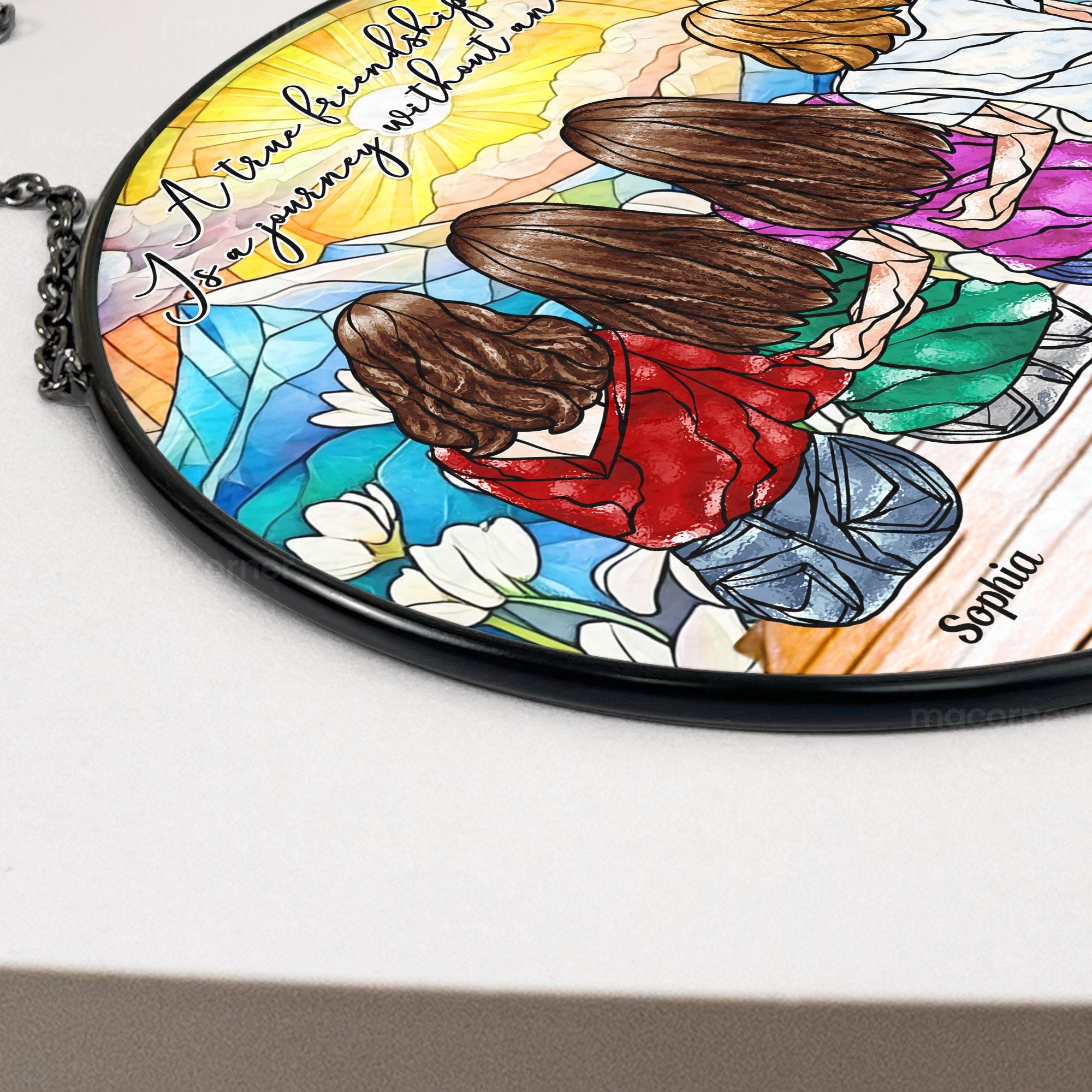 True Friendship Is A Journey Without An End - Personalized Stained Glass Window Hanging Suncatcher Stained Glass Window Hanging Suncatcher HeartfulPaws