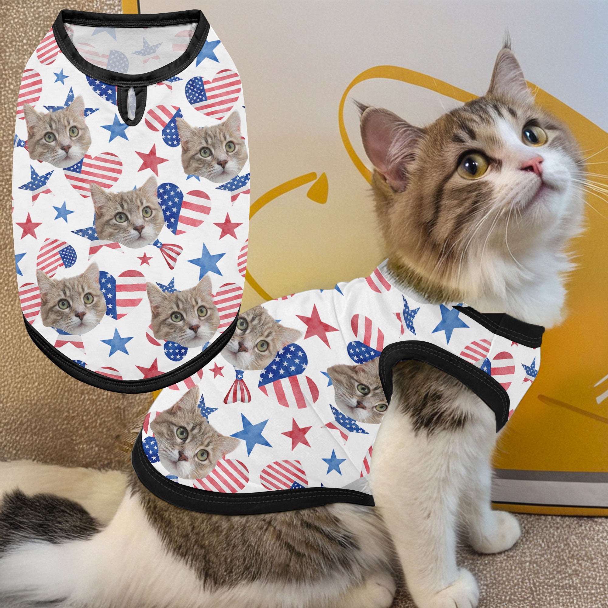 Funny Face Patriotic Star - Personalized Photo Cat Shirt Pet Shirt_2025 HeartfulPaws