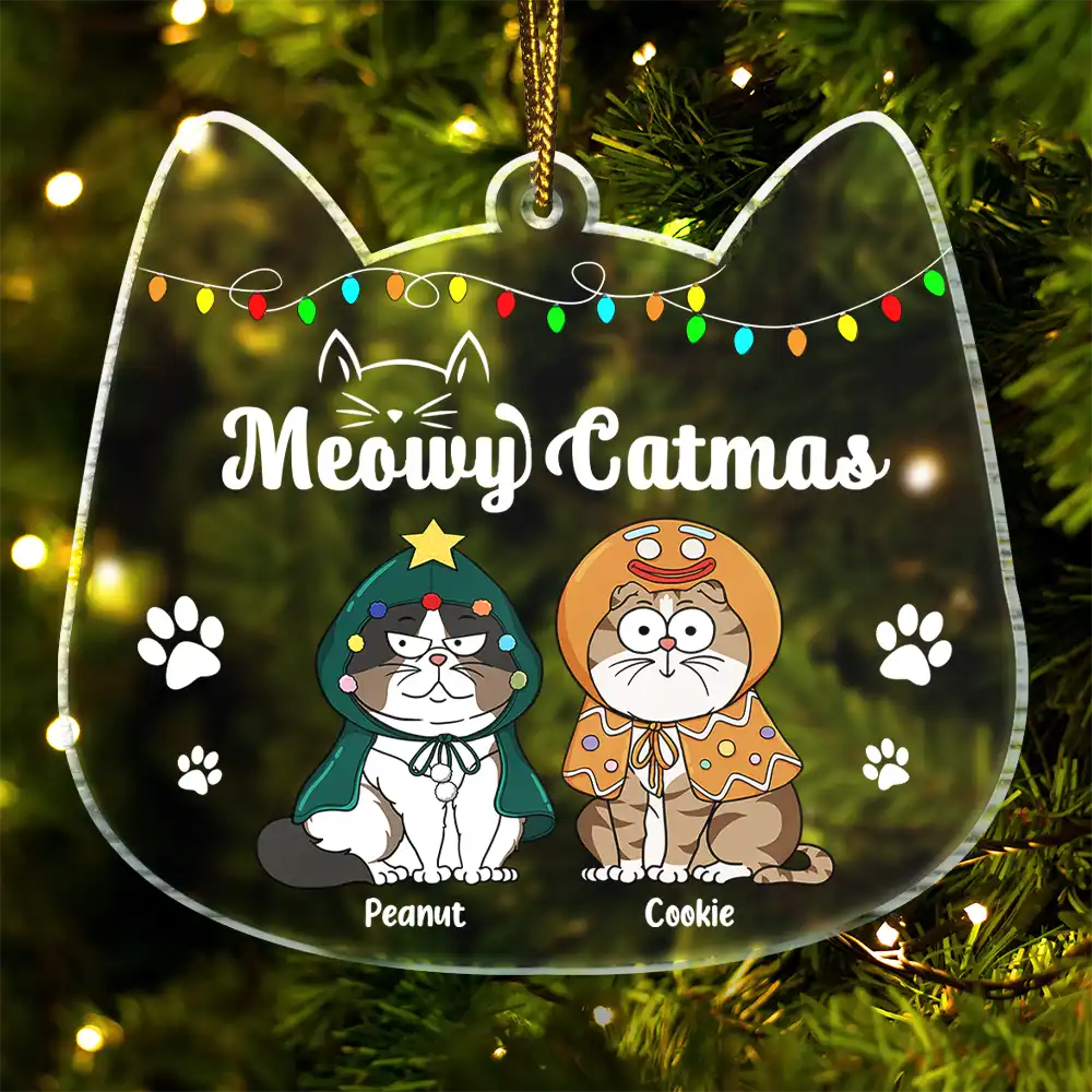 Meowy Catmas Funny Cartoon Cats - Christmas Gift For Cat Lovers - Personalized Custom Shaped Acrylic Ornament Acrylic Ornament HeartfulPaws