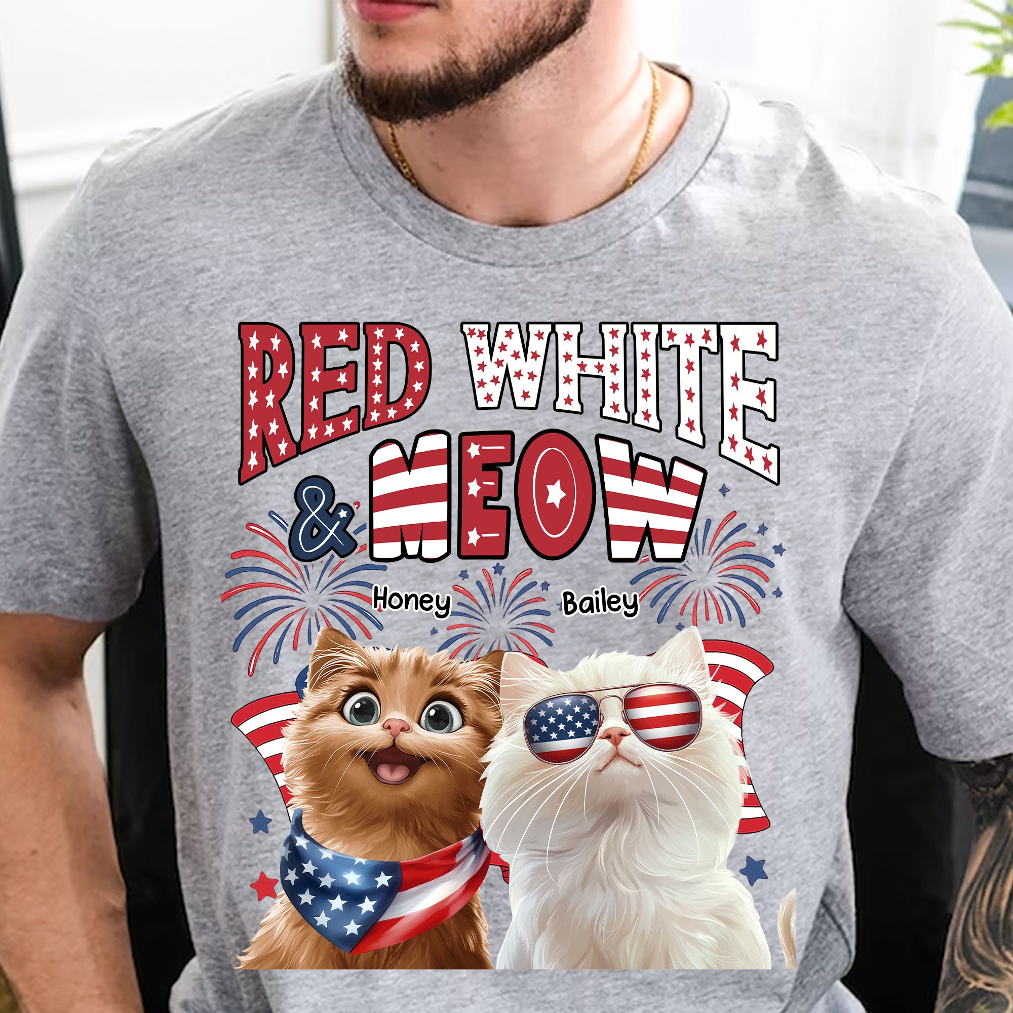 Red White Meow - Personalized Shirt Shirt HeartfulPaws