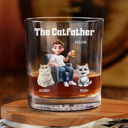 The Catfather - Personalized Whiskey Glass Whiskey Glass HeartfulPaws