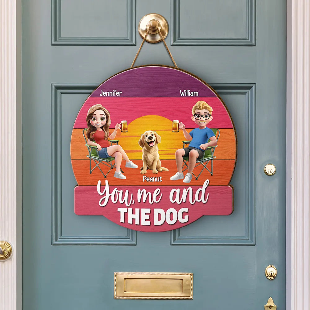 You, Me And The Dog - Personalized Custom Shaped Wood Sign Wood Shaped Sign HeartfulPaws