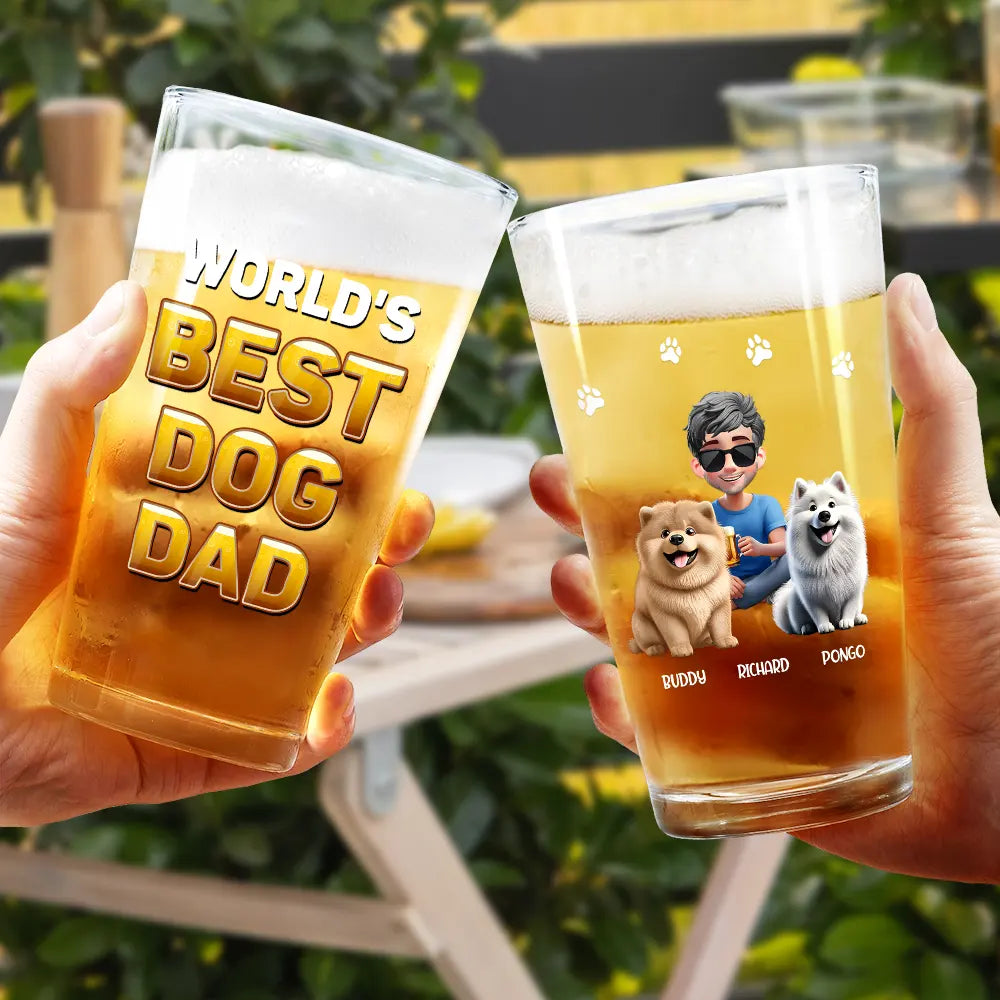 World's Best Dog Dad - Personalized Beer Glass Beer Glass HeartfulPaws