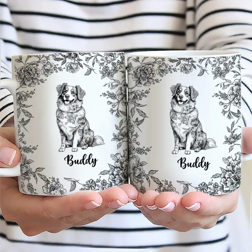 Chinoiserie Toile Dog - Personalized White Edge-to-Edge Mug Mug HeartfulPaws