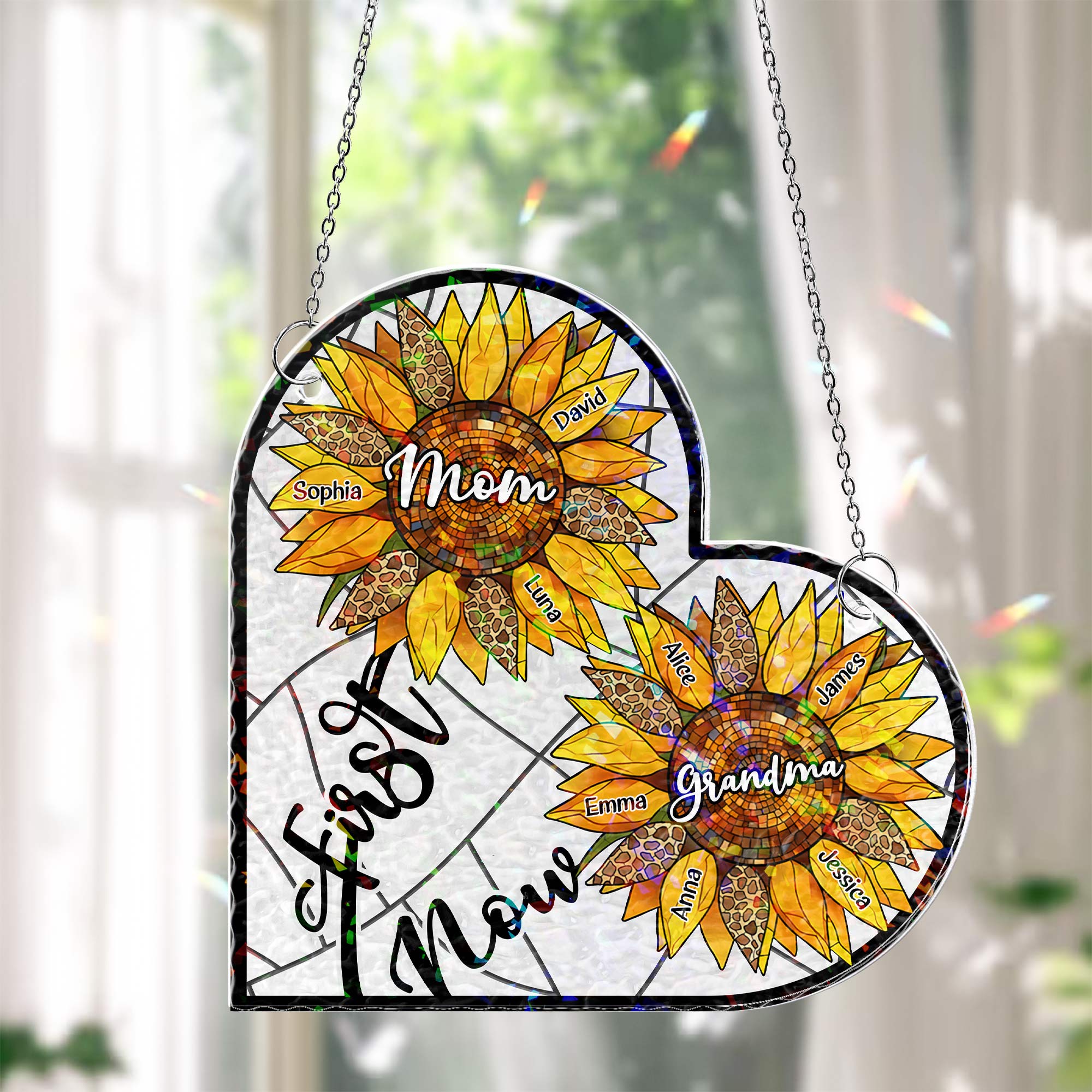 First Mom Now Grandma - Personalized Window Corner Suncatcher Window Corner Suncatcher HeartfulPaws
