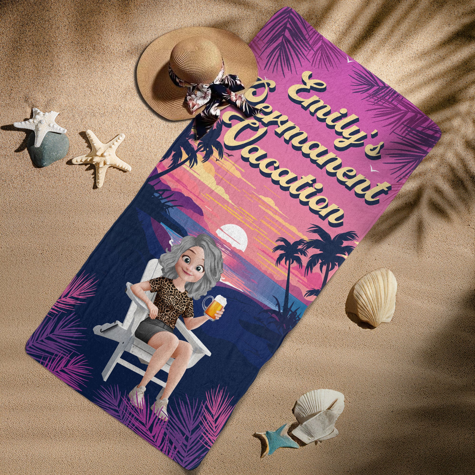 Retirement Permanent Vacation Retro Summer - Personalized Quick-Dry Beach Towel Quick-Dry Beach Towel HeartfulPaws