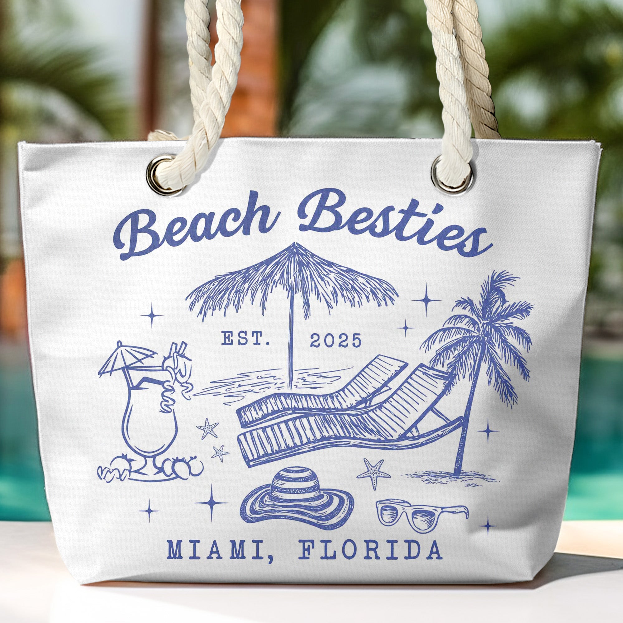 Beach Besties Girls Trip Summer Vacation Vacay Mode - Personalized Beach Bag Canvas Beach Bag With Rope Handle HeartfulPaws