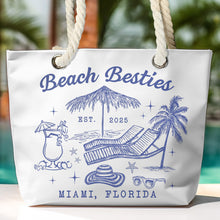 Load image into Gallery viewer, Beach Besties Girls Trip Summer Vacation Vacay Mode - Personalized Beach Bag Canvas Beach Bag With Rope Handle HeartfulPaws
