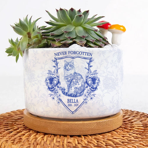 Never Forgotten Cat Toile De Jouy Style - Personalized Ceramic Plant Pot Ceramic Plant Pot HeartfulPaws