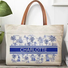 Load image into Gallery viewer, Dog Mom Dog Lovers Toile De Joey Pattern - Personalized Leather Handle Tote Bag Leather Handle Tote Bag HeartfulPaws

