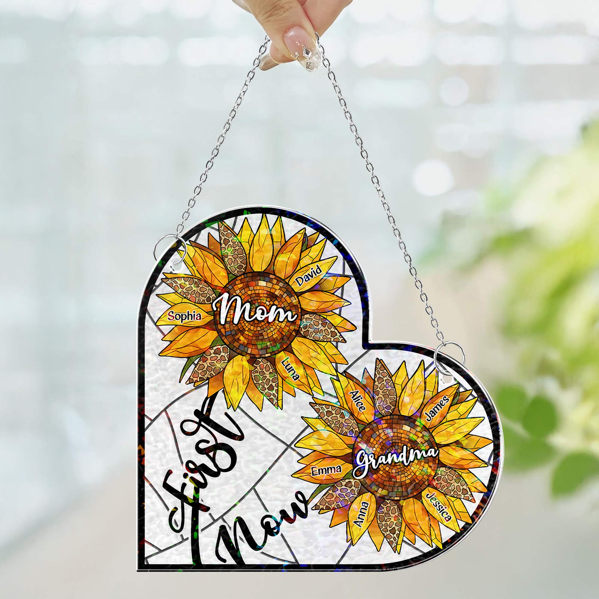 First Mom Now Grandma - Personalized Window Corner Suncatcher Window Corner Suncatcher HeartfulPaws