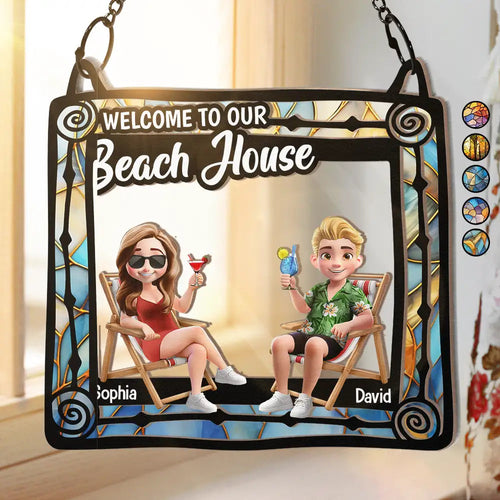 Welcome To Our Beach House - Personalized Window Hanging Suncatcher Ornament Window Hanging Suncatcher HeartfulPaws