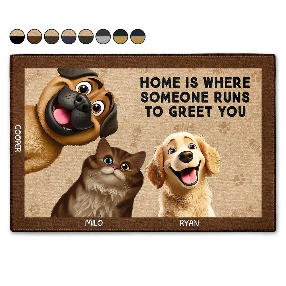 Pet Lovers Where Someone Runs To Greet You - Personalized Doormat Doormat HeartfulPaws