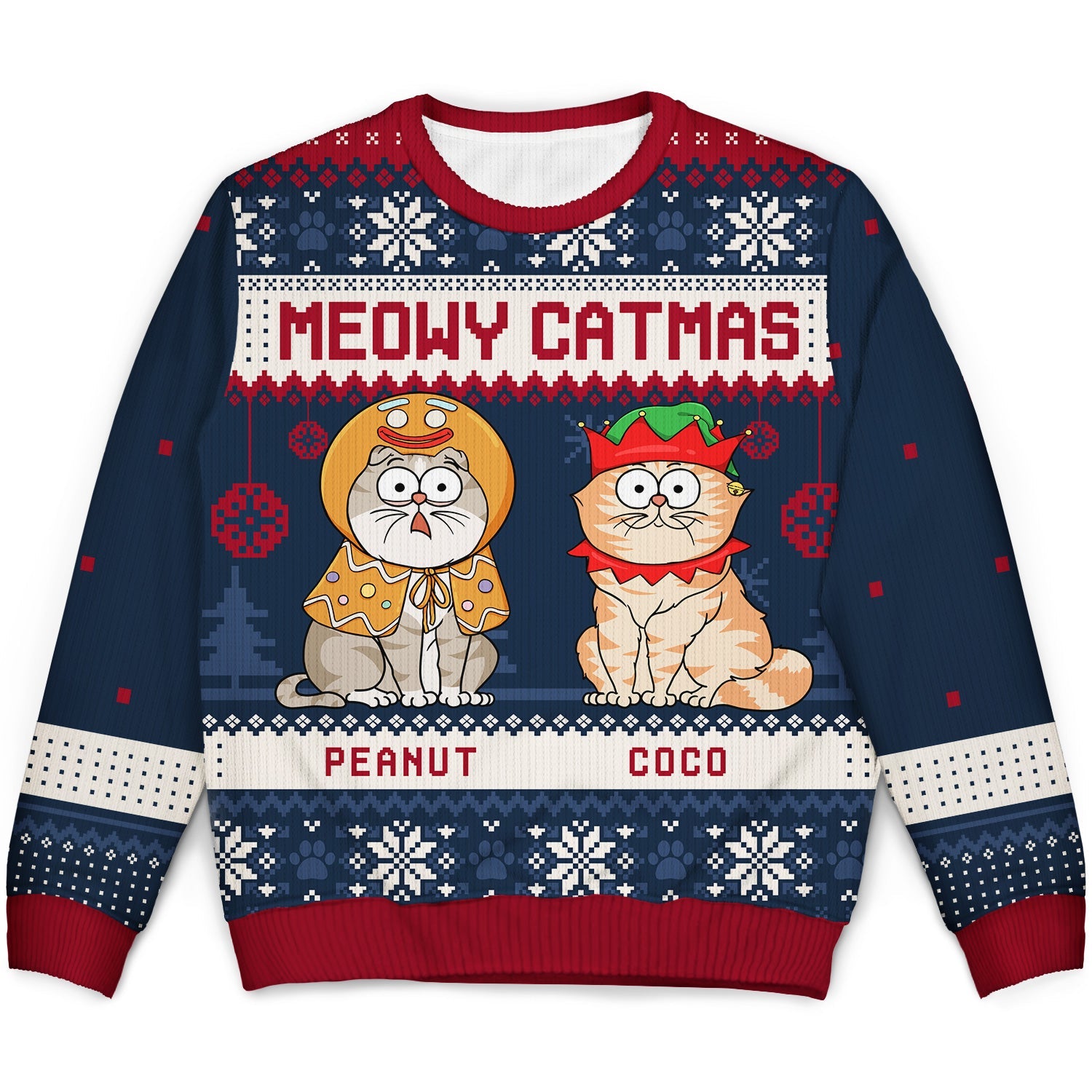 Meowy Catmas Funny Cartoon Cats - Christmas Gift For Cat Lovers, Cat Moms, Cat Dads - Personalized Unisex Ugly Sweater Ugly Sweater HeartfulPaws