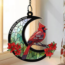 Load image into Gallery viewer, Memorial Cardinal Stained Glass Moon - Personalized Window Hanging Suncatcher Ornament Window Hanging Suncatcher HeartfulPaws
