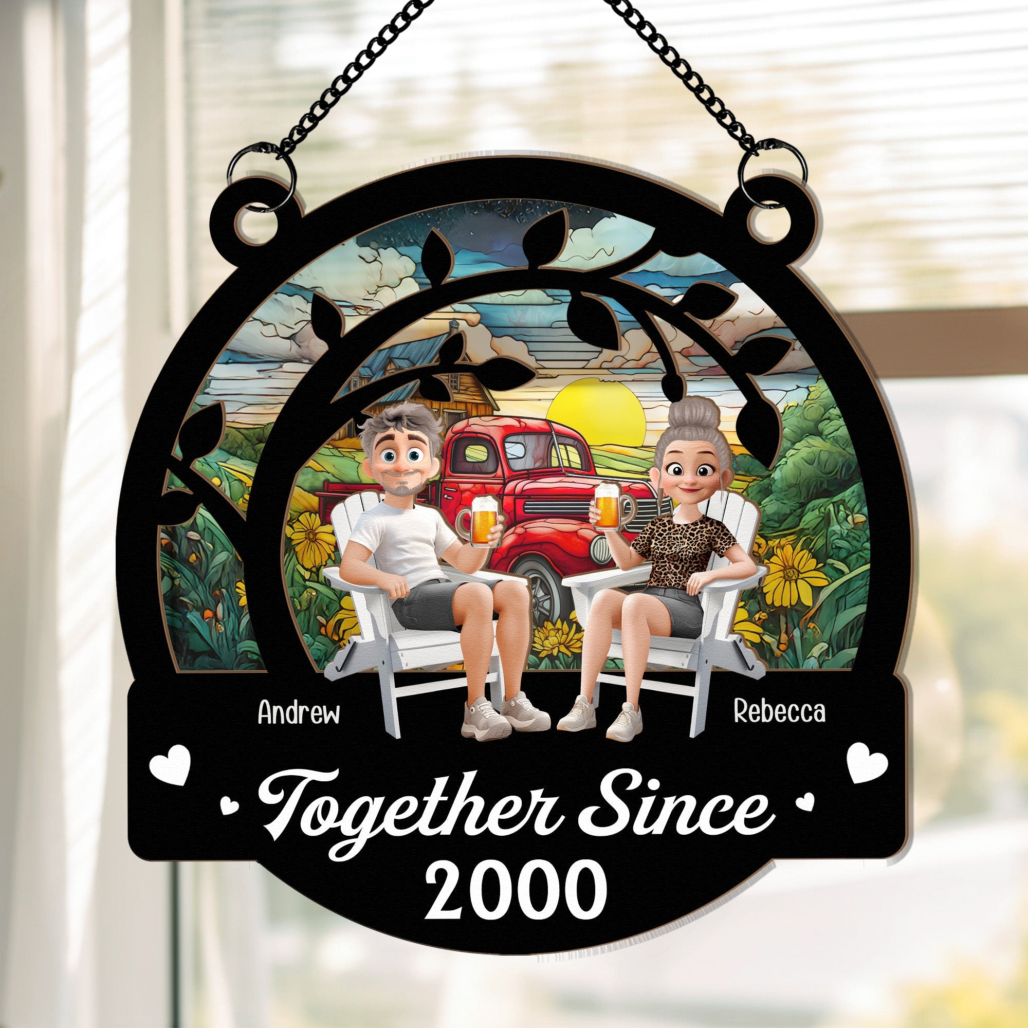 Together Since Couple Anniversary - Personalized Window Hanging Suncatcher Ornament Window Hanging Suncatcher Ornament HeartfulPaws