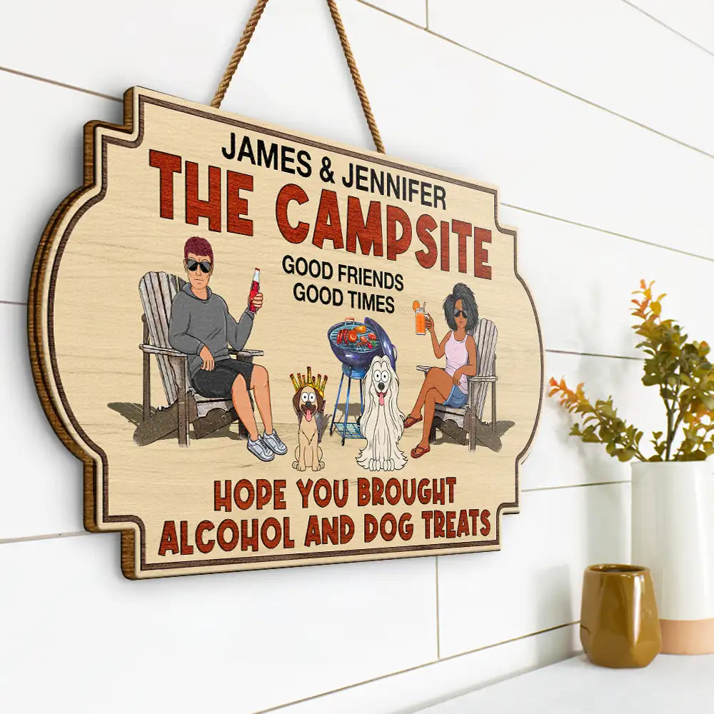 Hope You Brought Alcohol And Dog Treats Couples Funny Cartoon Dog - Personalized Custom Shaped Wood Sign Wood Shaped Sign HeartfulPaws