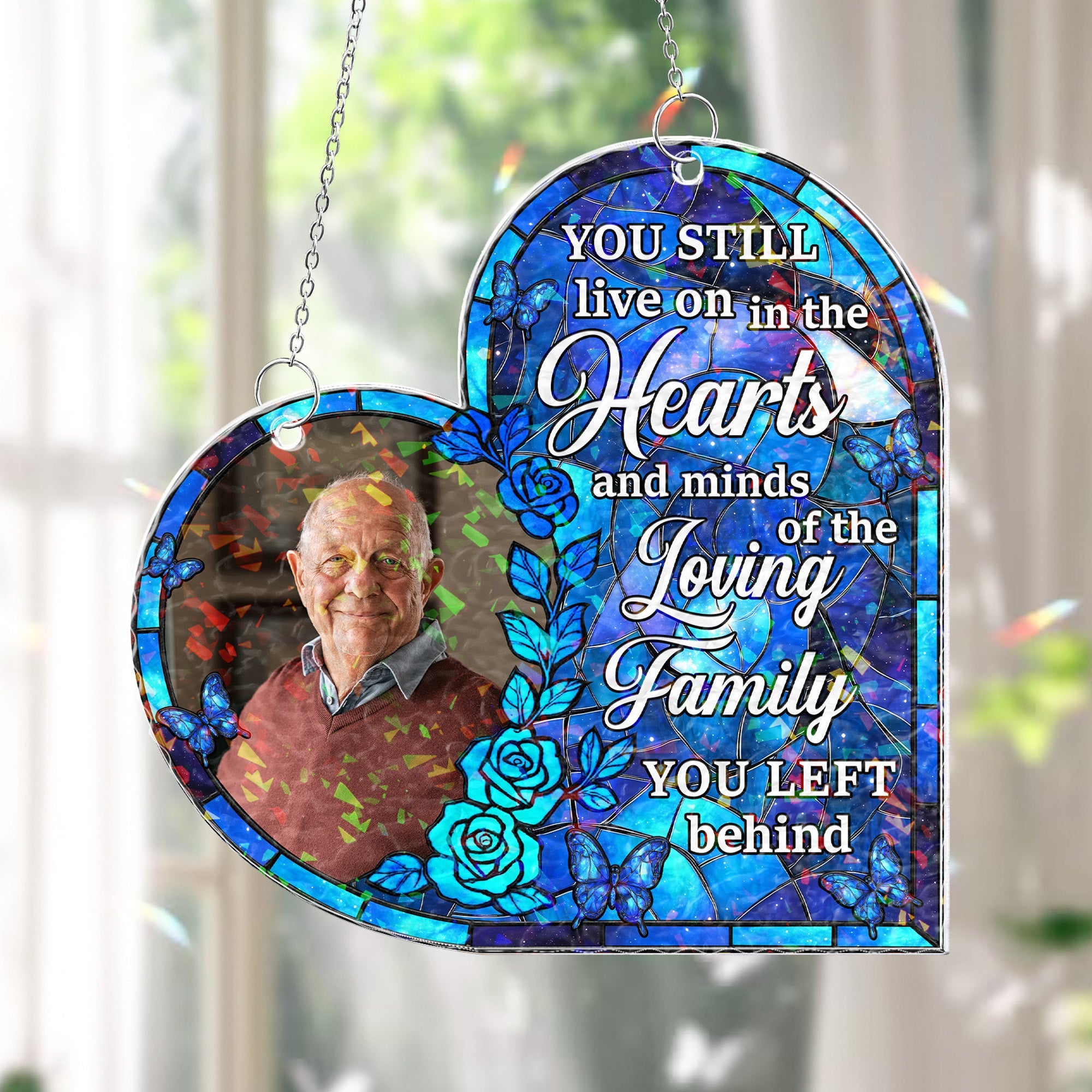 You Still Live On In The Hearts - Personalized Photo Window Corner Suncatcher Window Corner Suncatcher HeartfulPaws