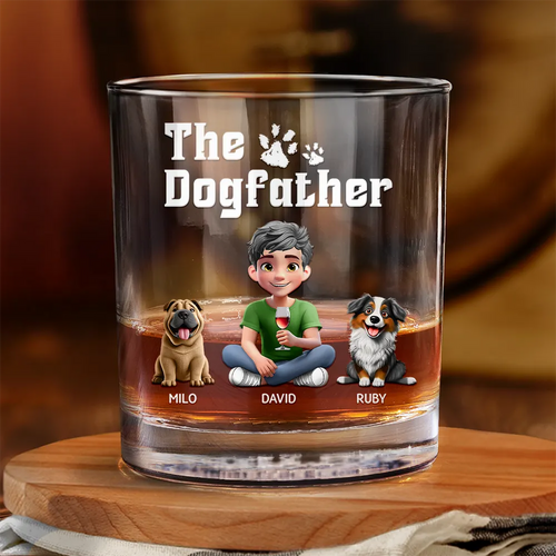 The Dogfather 3D Effect - Personalized Whiskey Glass Whiskey Glass HeartfulPaws
