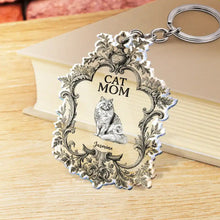 Load image into Gallery viewer, Toile De Jouy Cat Mom - Personalized Acrylic Keychain Acrylic Keychain HeartfulPaws

