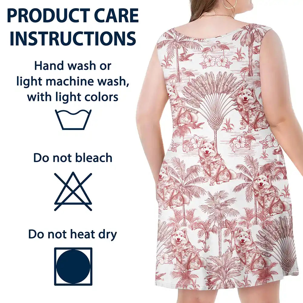 Chinoiserie Toile Dog Tropical Pattern - Personalized Sleeveless Tank Dress Sleeveless Tank Dress HeartfulPaws