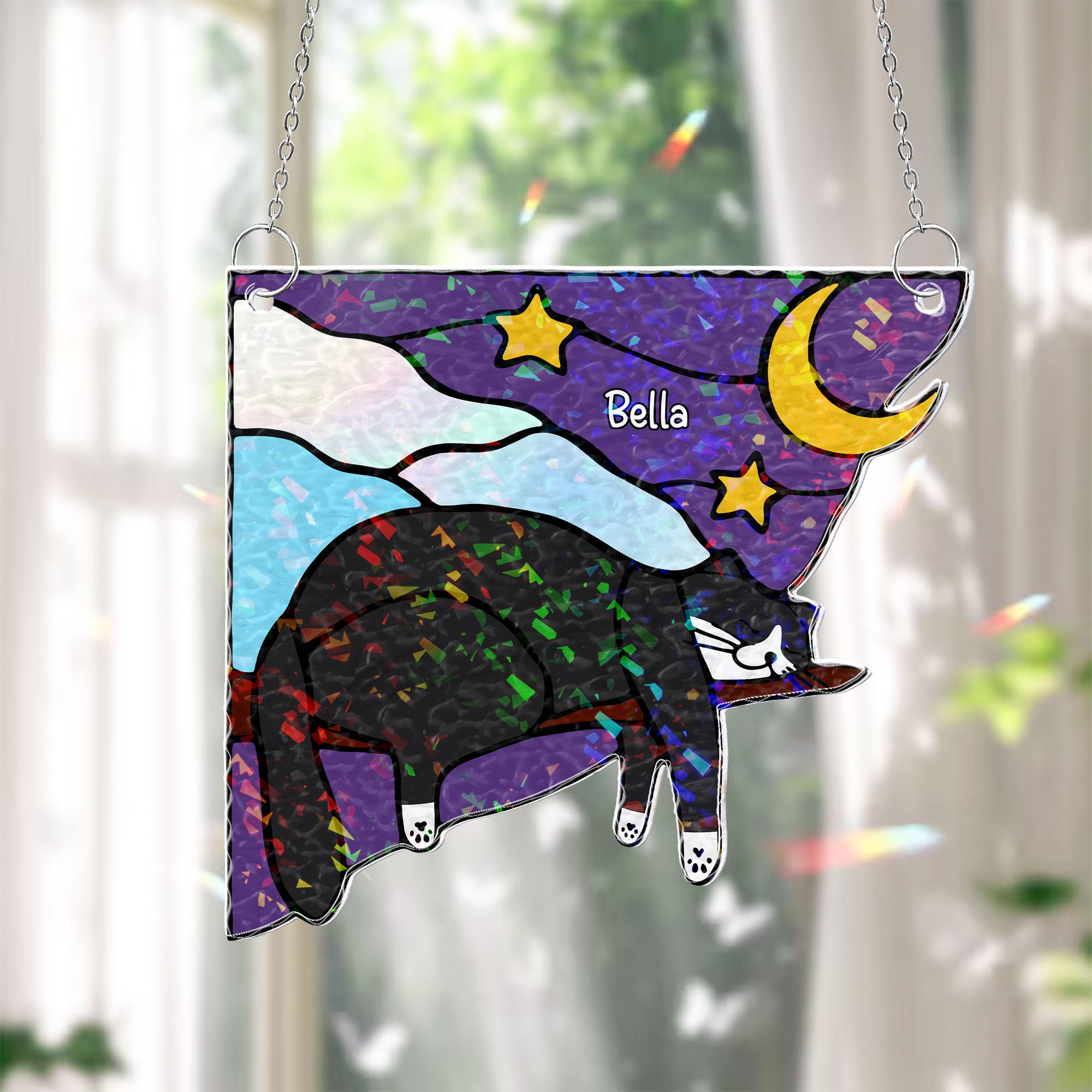 Cat Sleeping - Personalized Window Corner Suncatcher Window Corner Suncatcher HeartfulPaws