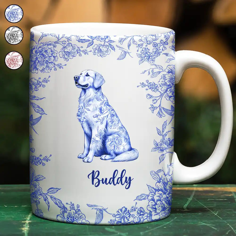 Chinoiserie Toile Dog - Personalized White Edge-to-Edge Mug Mug HeartfulPaws