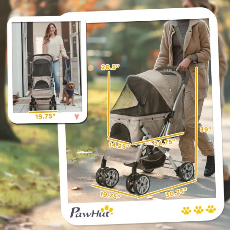 Dog Stroller For Small Dogs Cats, 4 Wheels One-Click Fold Pet Stroller With Swivel Wheels, Pet Accessories, Products For Your Pet HeartfulPaws