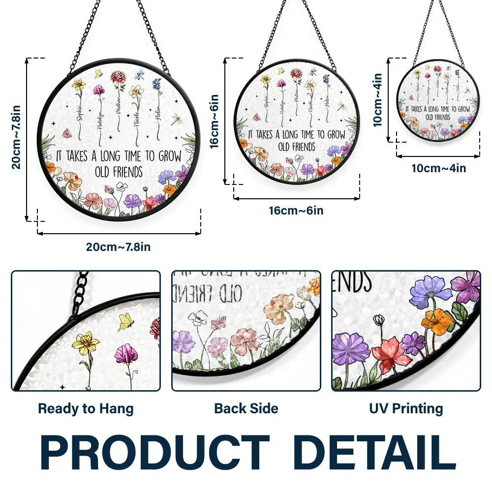 Grow An Old Friend Birth Flower - Personalized Stained Glass Window Hanging Suncatcher Stained Glass Suncatcher HeartfulPaws