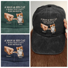 Load image into Gallery viewer, A Man And His Cat - Personalized Vintage Washed Denim Cap Vintage Washed Denim Cap HeartfulPaws

