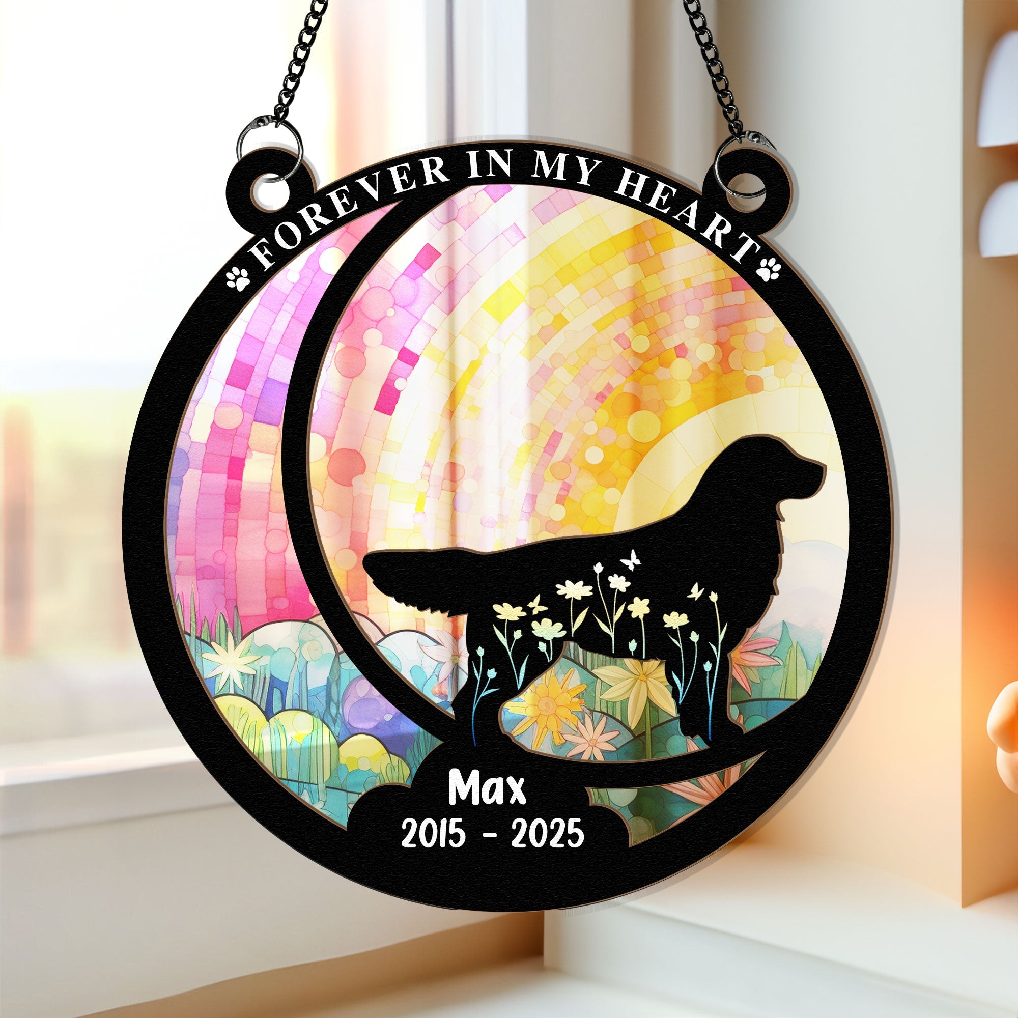 Forever In My Heart Loss Of Dog - Personalized Window Hanging Suncatcher Ornament Window Hanging Suncatcher Ornament HeartfulPaws