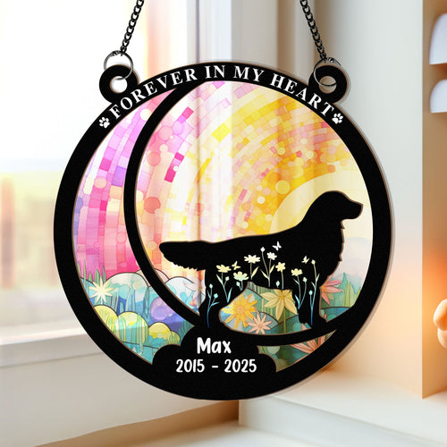 Forever In My Heart Loss Of Dog - Personalized Window Hanging Suncatcher Ornament Window Hanging Suncatcher Ornament HeartfulPaws
