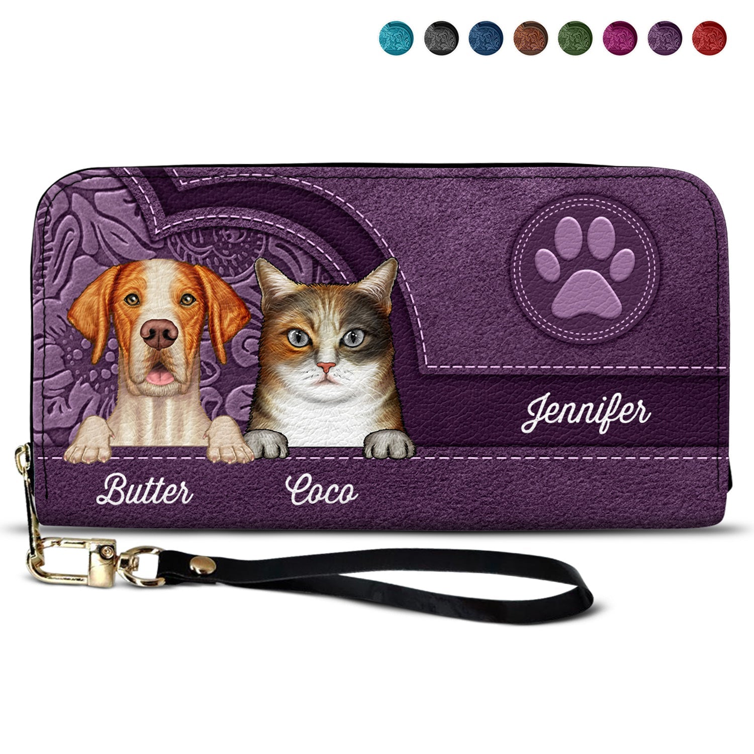 Cute Dogs And Cats Aesthetic Pattern - Birthday, Loving Gift For Pet Lovers, Dog Mom, Cat Mom - Personalized Leather Long Wallet Leather Long Wallet HeartfulPaws