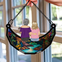 Load image into Gallery viewer, Grandma Mom And Children Sitting On The Moon - Personalized Window Hanging Suncatcher Ornament Window Hanging Suncatcher HeartfulPaws
