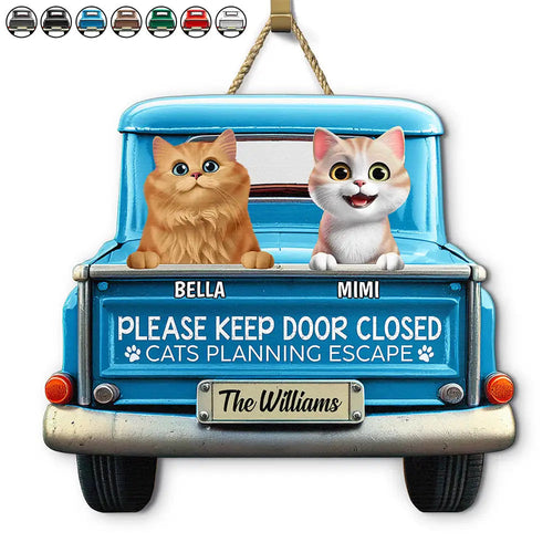 Cats Planning Escape Truck 3D Effect - Personalized Custom Shaped Wood Sign Wood Shaped Sign HeartfulPaws