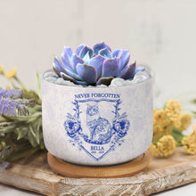 Load image into Gallery viewer, Never Forgotten Cat Toile De Jouy Style - Personalized Ceramic Plant Pot Ceramic Plant Pot HeartfulPaws
