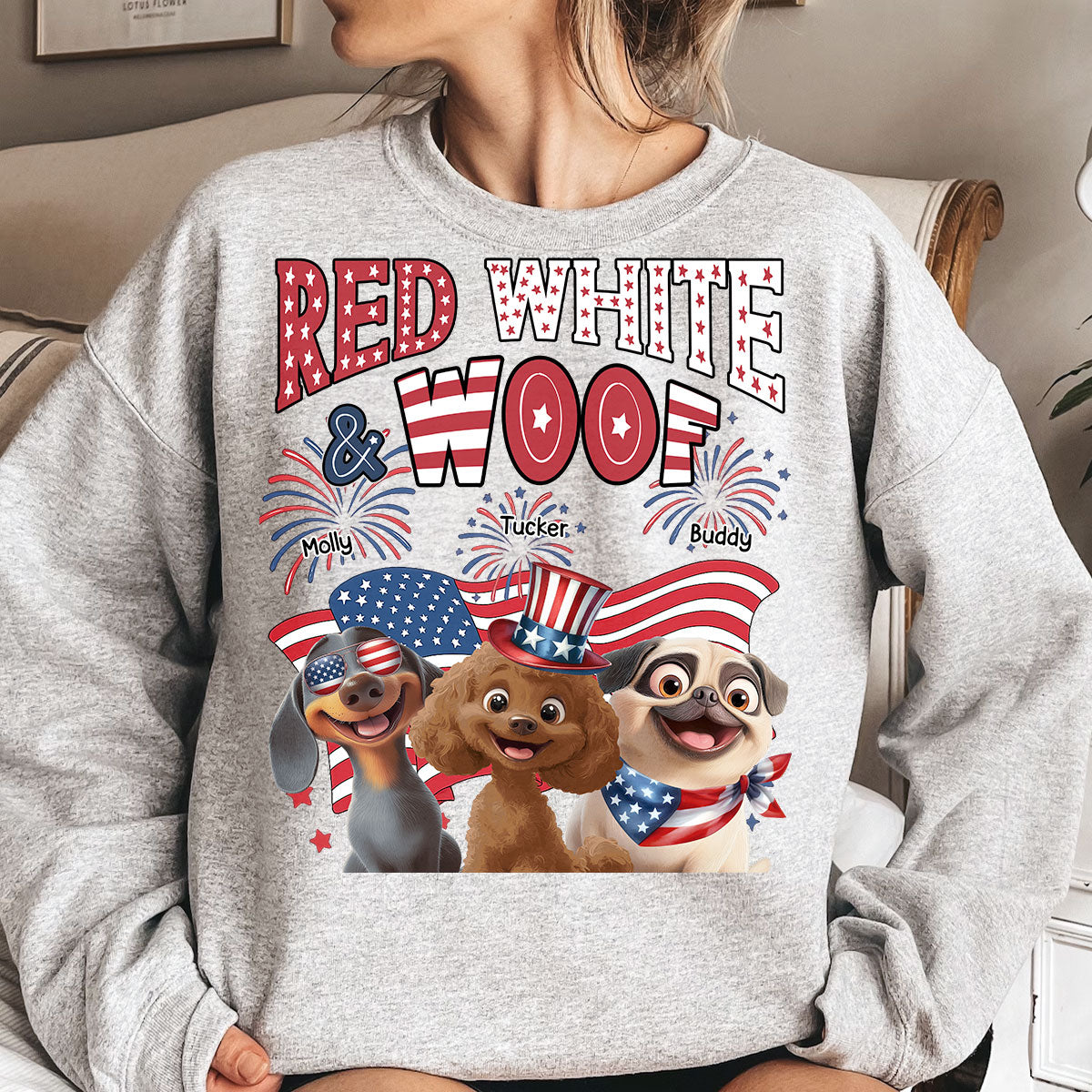 Red White Woof - Personalized Shirt Shirt HeartfulPaws