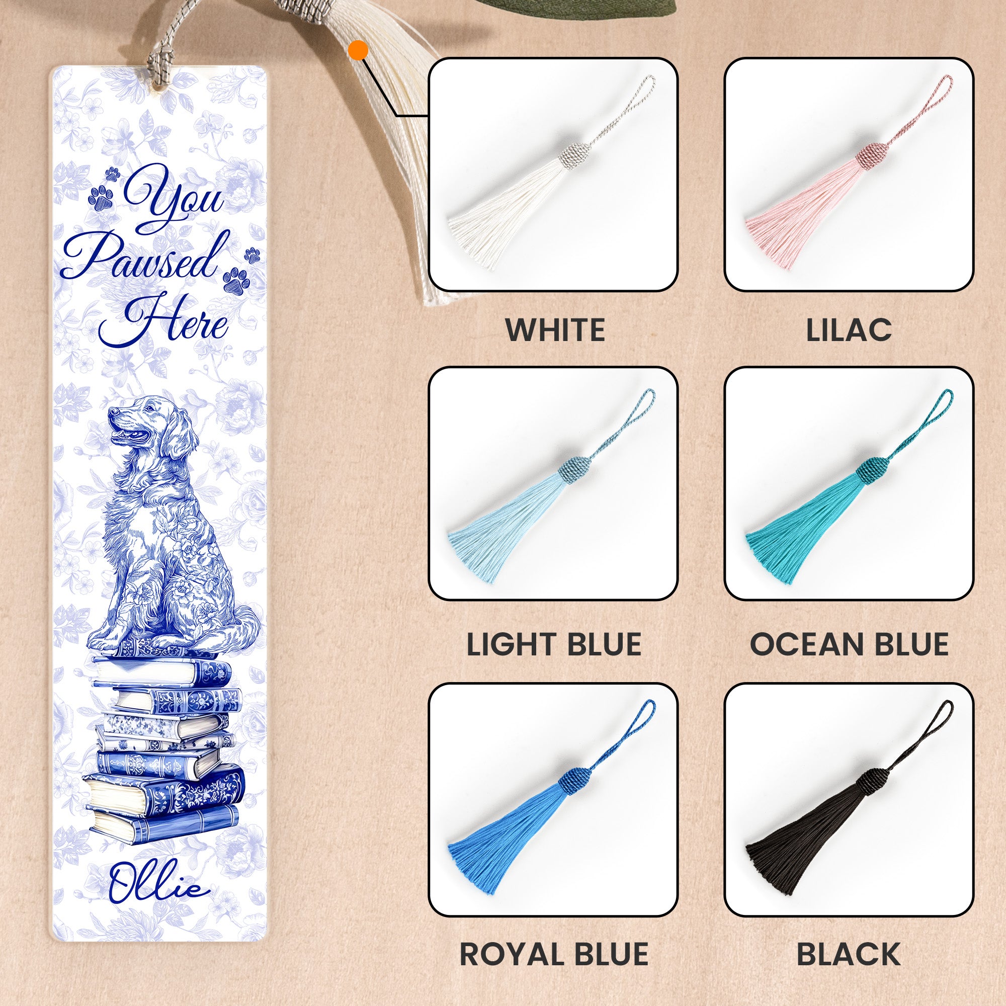 Dog Mom Book Lover Toile De Jouy - Personalized Acrylic Bookmark And Keychain Set Acrylic Bookmark And Keychain Set HeartfulPaws