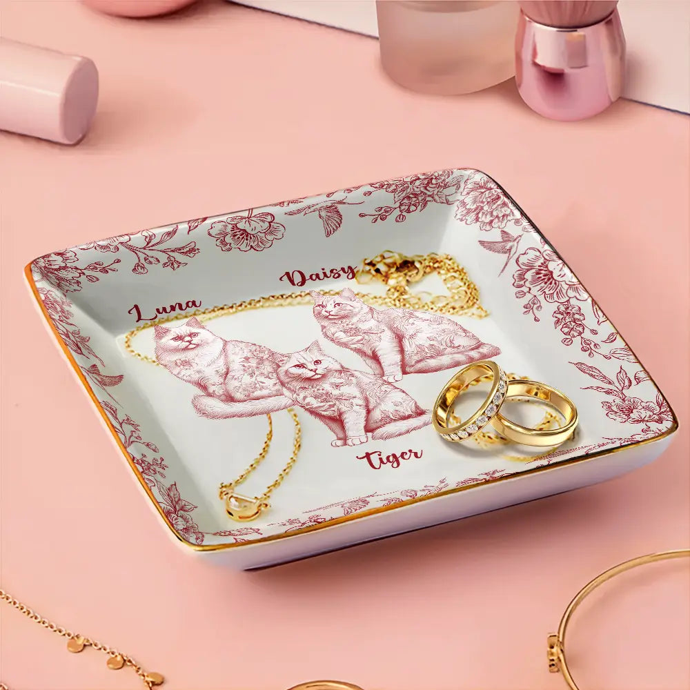 Chinoiserie Toile Cat - Personalized Ring Dish Ring Dish HeartfulPaws
