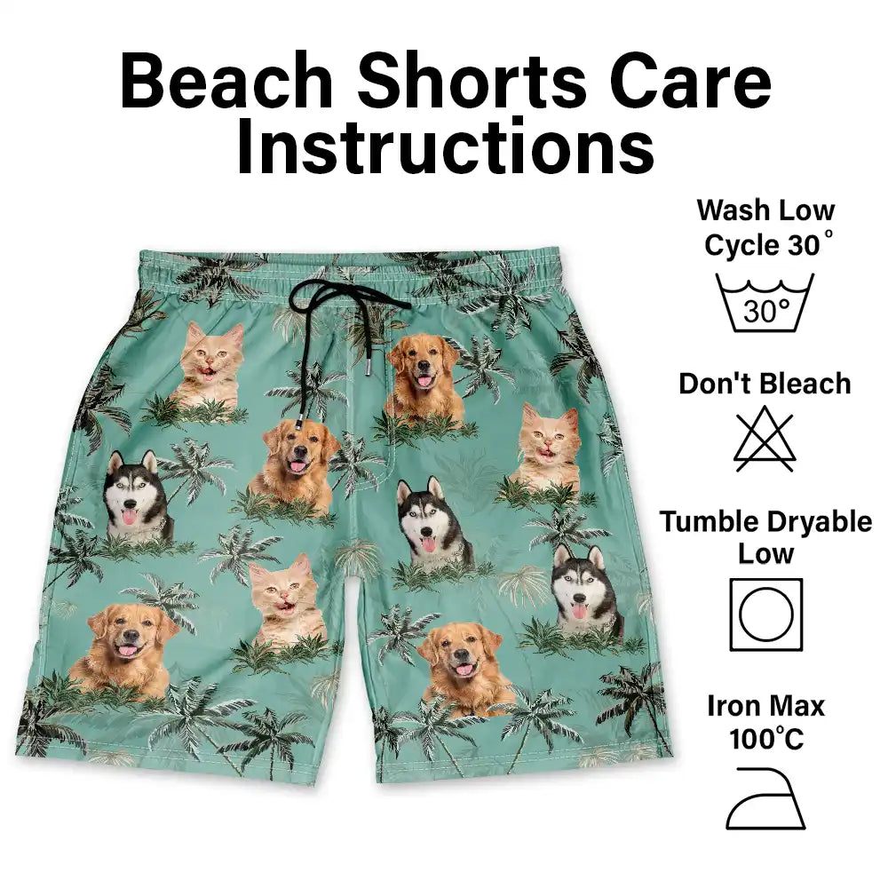 Custom Photo Tropical Palm Dog Cat - Personalized Unisex Beach Shorts Beach Short HeartfulPaws