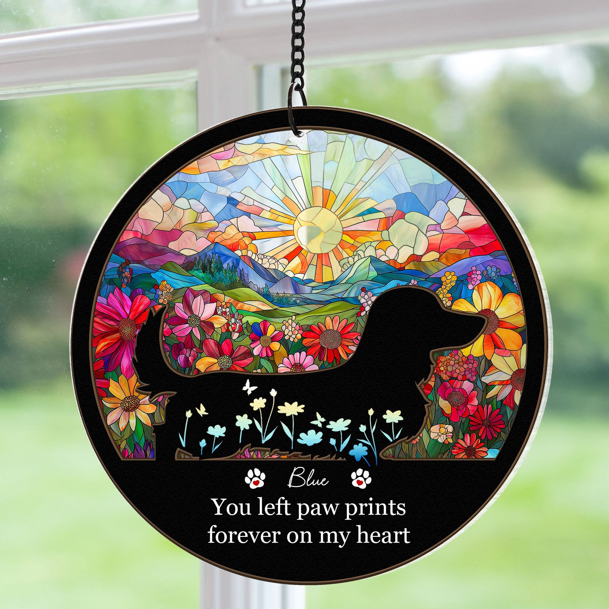 My Favorite Hello & Hardest Goodbye - Personalized Window Hanging Suncatcher Ornament Window Hanging Suncatcher Ornament HeartfulPaws