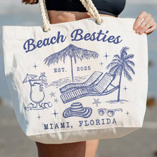 Load image into Gallery viewer, Beach Besties Girls Trip Summer Vacation Vacay Mode - Personalized Beach Bag Canvas Beach Bag With Rope Handle HeartfulPaws
