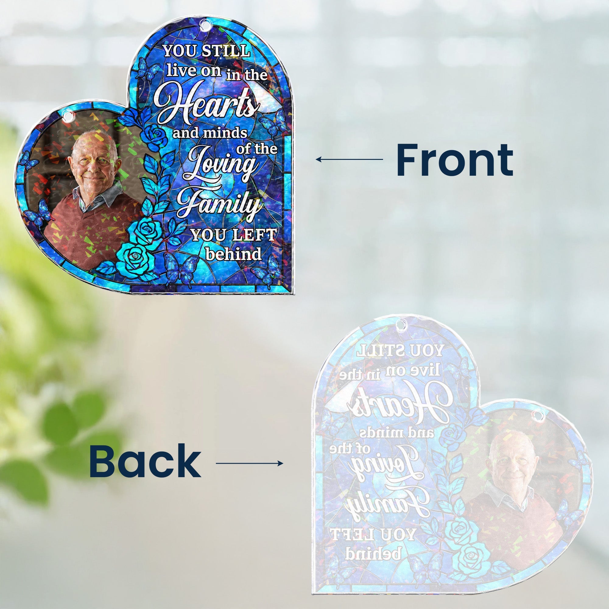 You Still Live On In The Hearts - Personalized Photo Window Corner Suncatcher Window Corner Suncatcher HeartfulPaws