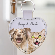 Load image into Gallery viewer, Custom Photo Dog Cat Pet Portrait - Personalized Custom Shaped Leather Keychain With Stitching Leather Keychain With Stitching HeartfulPaws
