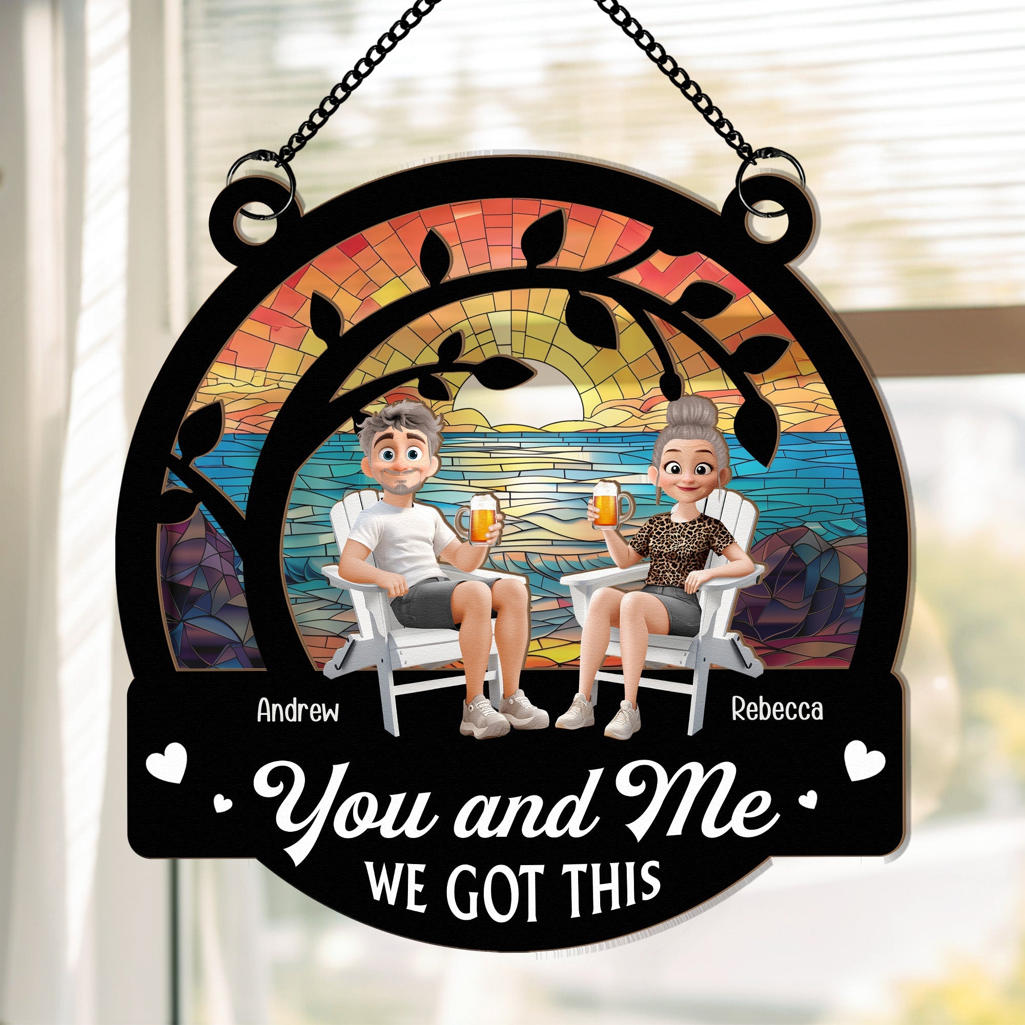 You & Me We Got This Beach Scene - Personalized Window Hanging Suncatcher Ornament Window Hanging Suncatcher Ornament HeartfulPaws