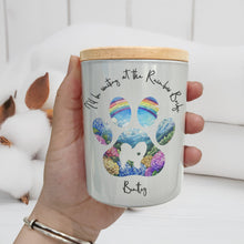Load image into Gallery viewer, Dog Loss I'll Be Waiting At The Rainbow Bridge - Personalized LED Tea Light Holder LED Tea Light Holder HeartfulPaws
