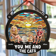 Load image into Gallery viewer, Beach You, Me And The Cats - Personalized Window Hanging Suncatcher Ornament Window Hanging Suncatcher HeartfulPaws
