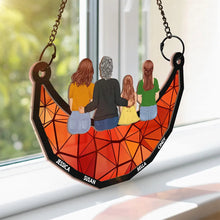 Load image into Gallery viewer, Grandma Mom And Children Sitting On The Moon - Personalized Window Hanging Suncatcher Ornament Window Hanging Suncatcher HeartfulPaws
