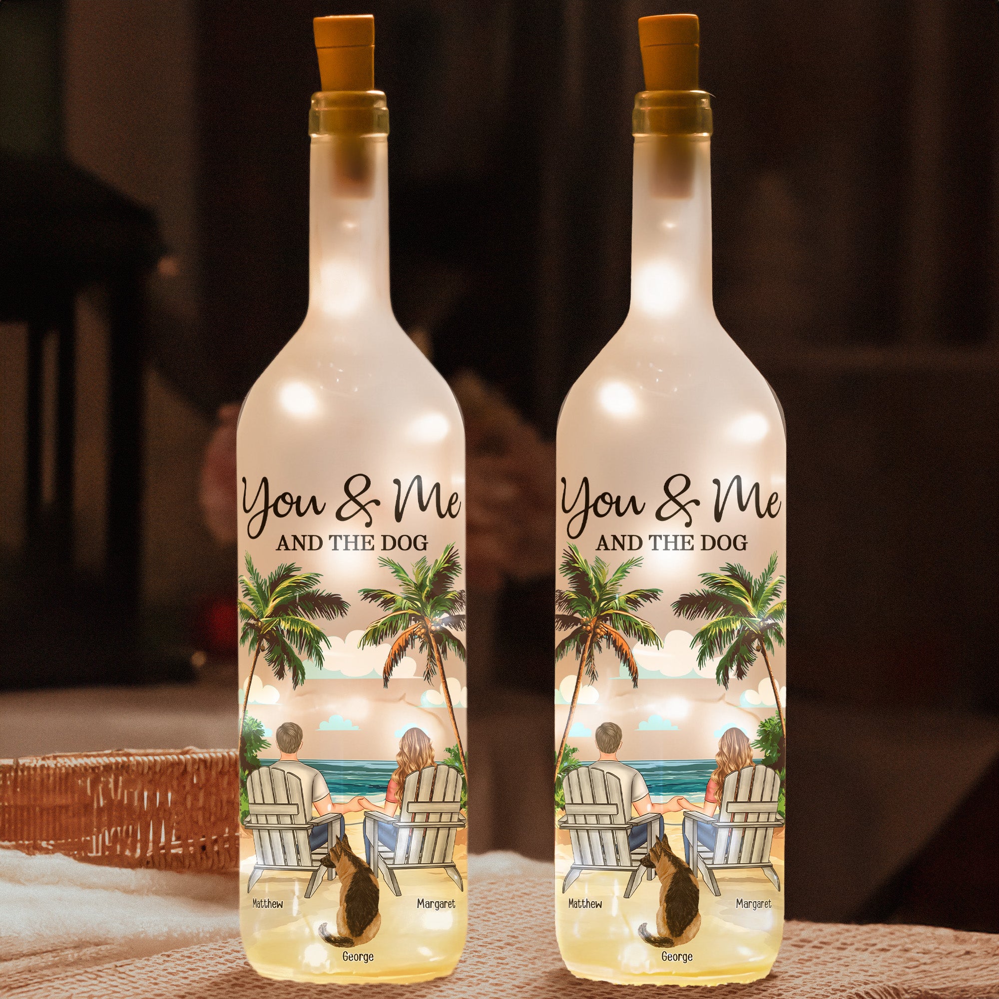 You & Me And The Dog - Personalized Bottle Lamp Bottle Lamp HeartfulPaws